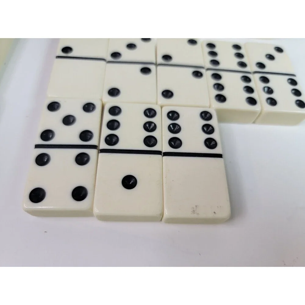 Vintage Wooden Cribbage Board Domino Set w/ Storage Box Pegs 28 Dominoes